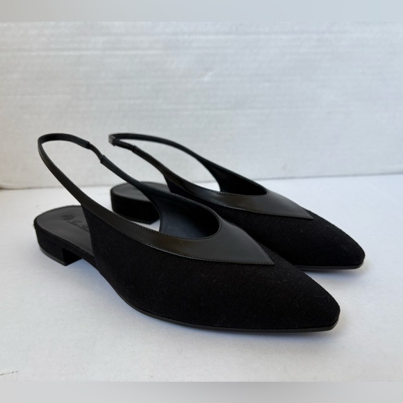 Loro Piana Shoes - Loro Piana Black Wool Leather Slingback Flats Rebecca Sz 39 Classic Pointy Toe